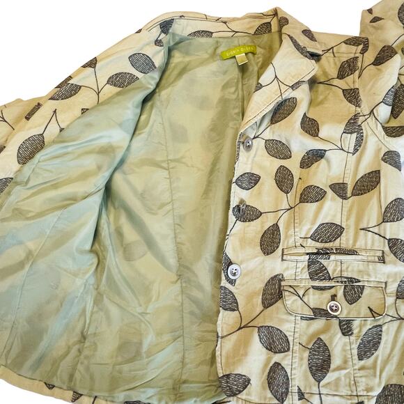 Sigrid Olsen Cream Corduroy Sage Embroidered Leaf Button Front Blazer Women Sz 6 - Picture 10 of 13